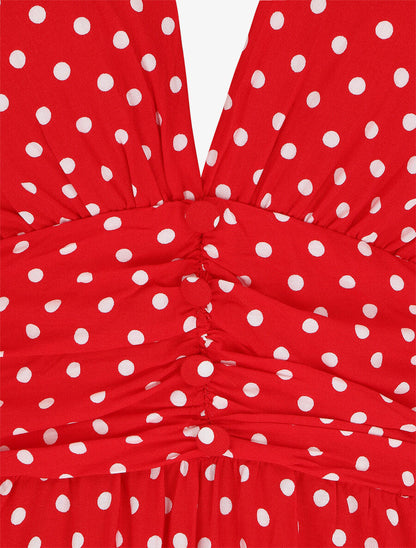 Robe longue à pois sans manches - Rouge - 3