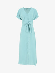 Robe longue unie ceinturée - Turquoise - 1