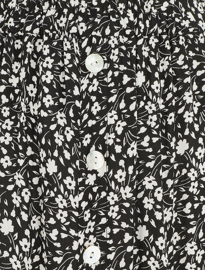 Jupe midi fleurie évasée à boutons - Noir - 3