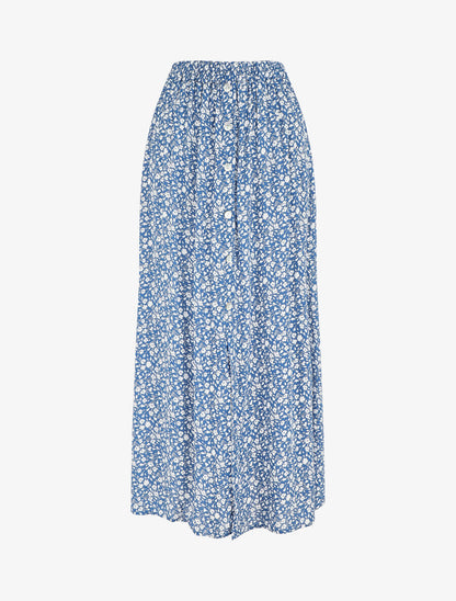 Jupe midi fleurie évasée à boutons - Bleu - 1