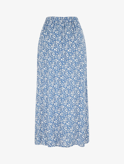 Jupe midi fleurie évasée à boutons - Bleu - 2