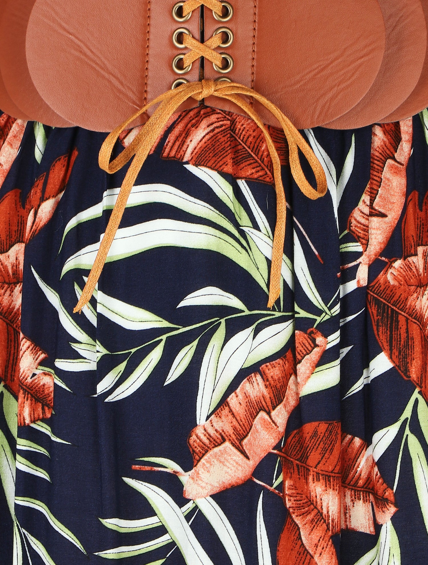 Jupe imprimée à taille haute ceinture stylisée - Marine - 3