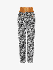 Pantalon droit taille haute imprimé végétal - Noir - 1