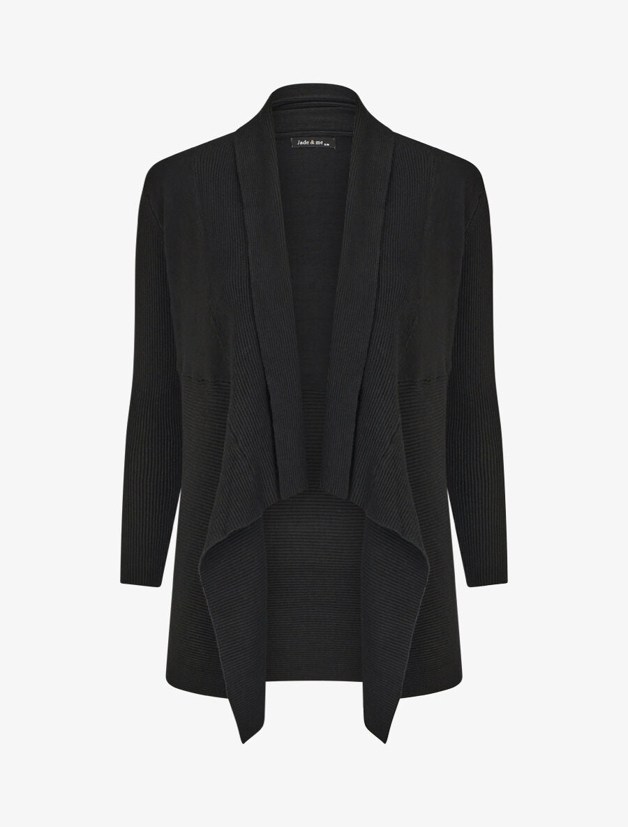 Gilet long uni côtelé - Noir - 1