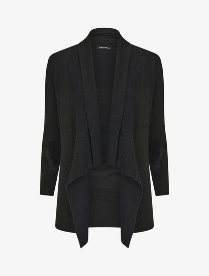 Gilet long uni côtelé - Noir - 1