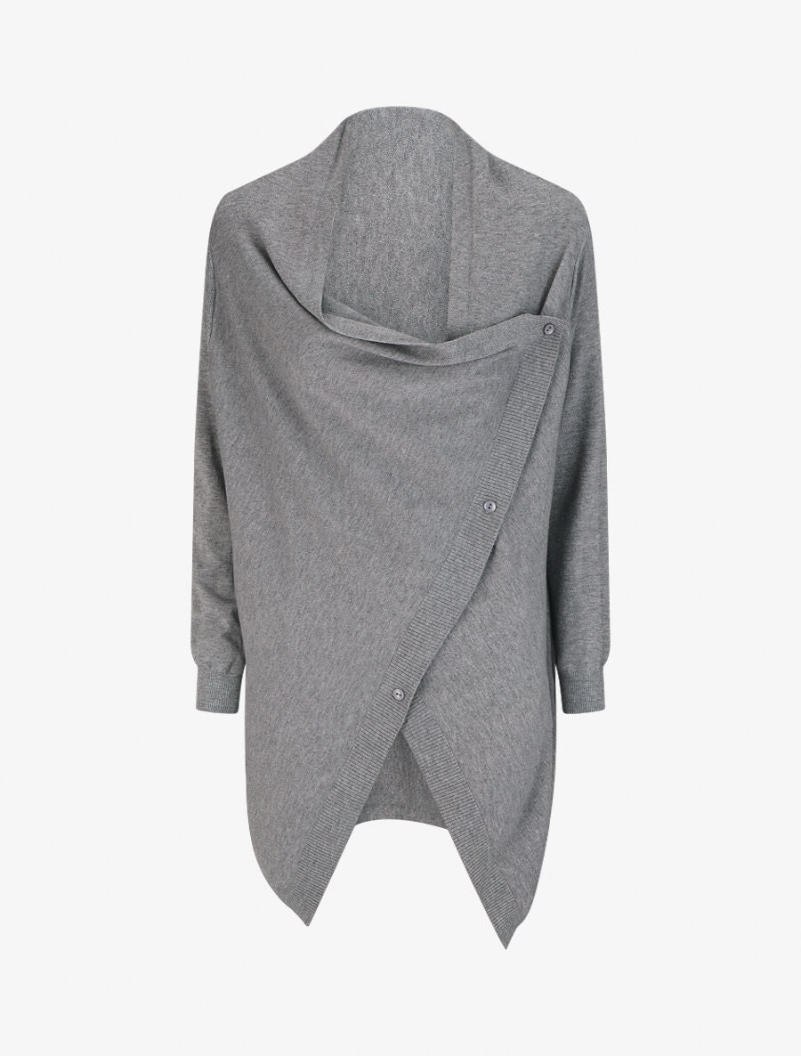 Gilet mi-long uni à bords côtelés - Gris - 1