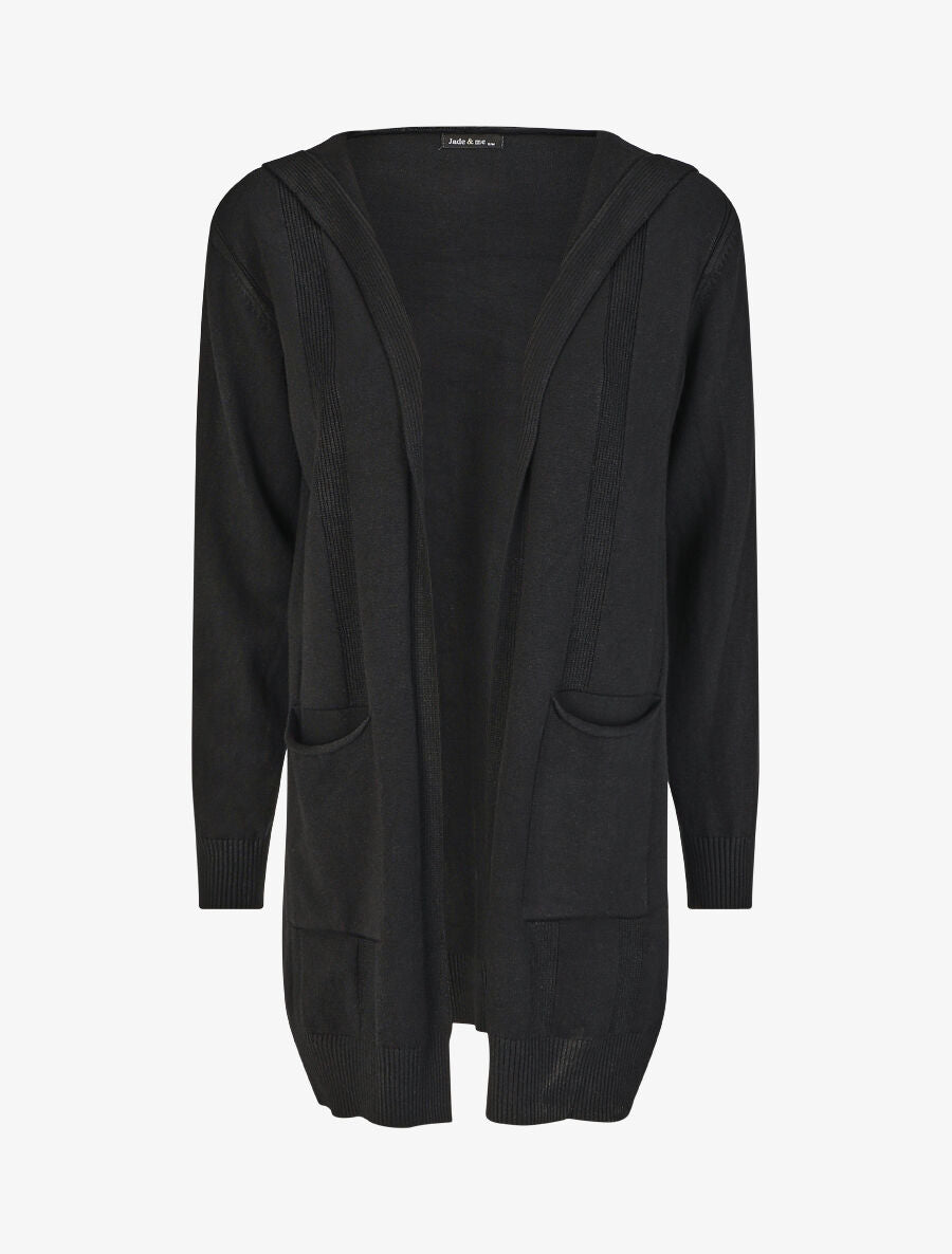 Gilet long à capuche - Noir - 1