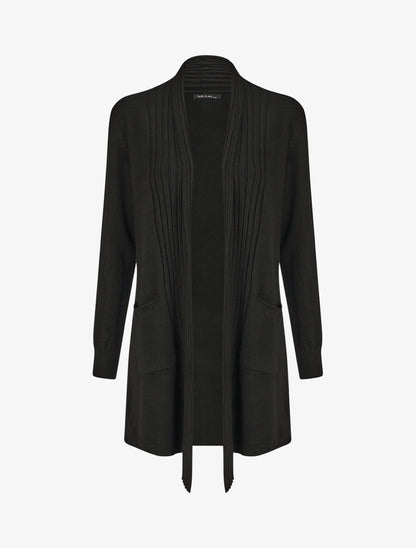 Gilet long uni à bords côtelés - Noir - 4