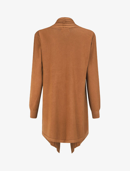 Gilet long uni à bords côtelés - Camel - 2