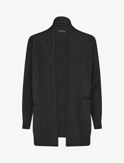 Gilet mi-long uni à pans texturées - Noir - 4