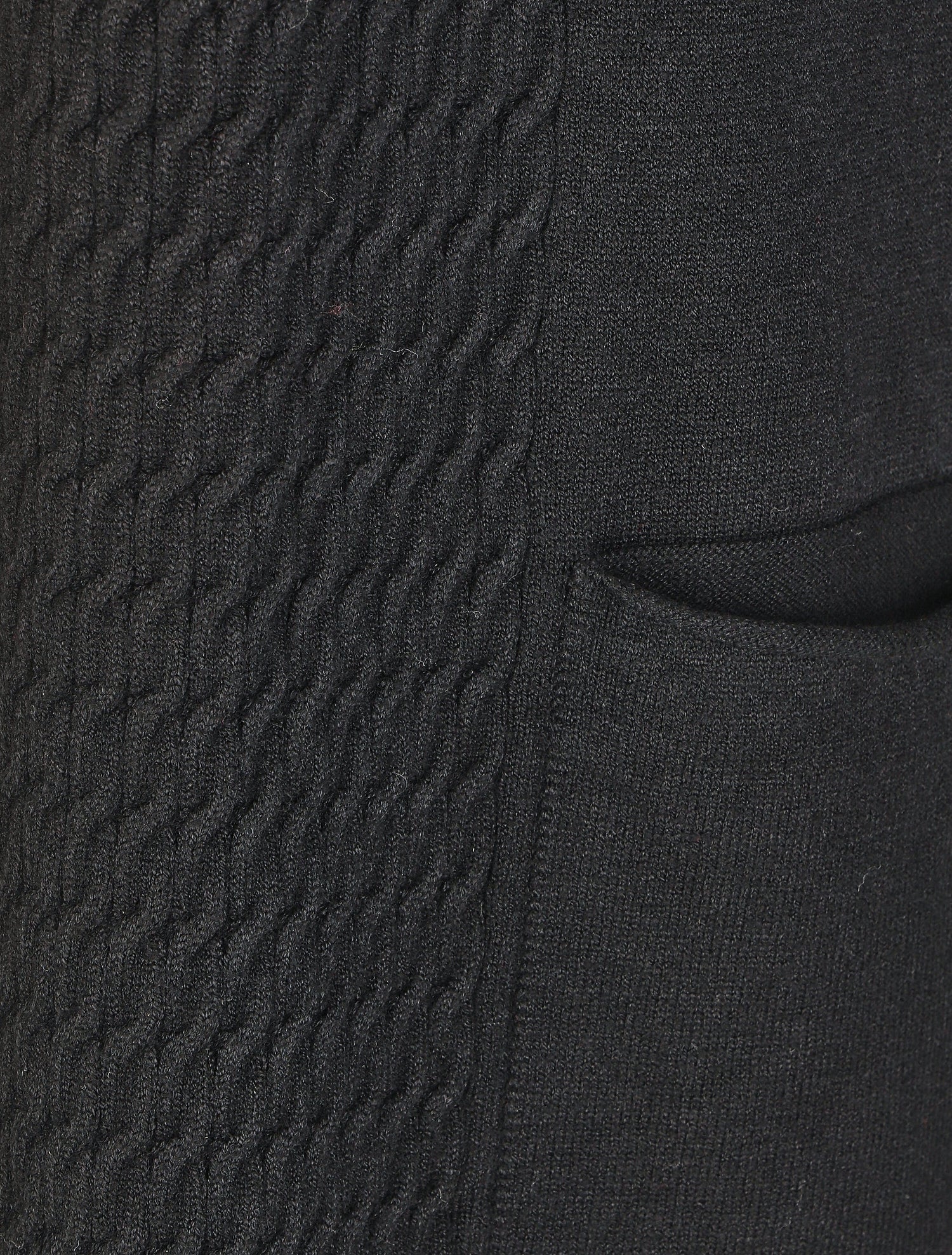 Gilet mi-long uni à pans texturées - Noir - 3