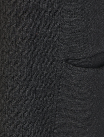 Gilet mi-long uni à pans texturées - Noir - 3