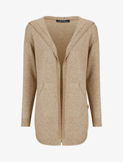 Gilet mi-long à capuche et boutons décoratifs - Beige - 4