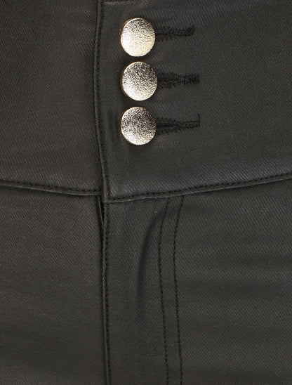 Pantalon slim taille haute effet ciré - Noir - 3
