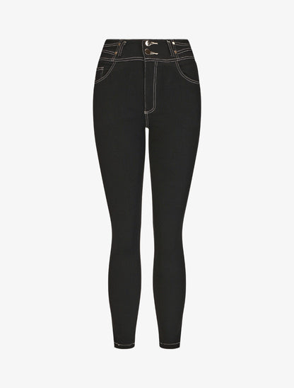 Jean slim taille haute fantaisie - Noir - 1