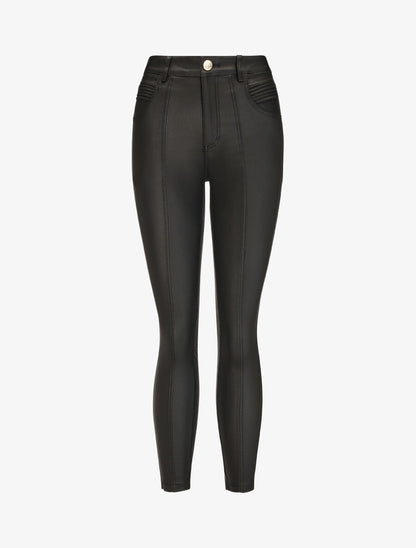 Pantalon taille haute en simili - Noir - 1