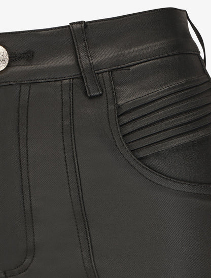 Pantalon taille haute en simili - Noir - 3