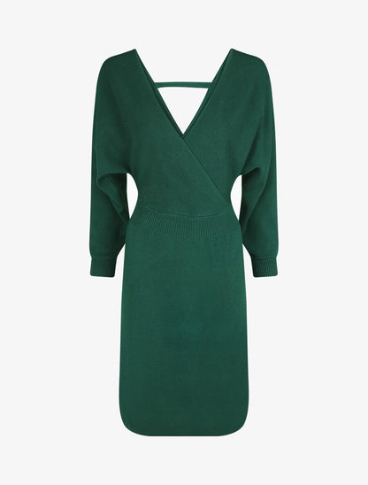 Robe ajustée unie col cache-coeur - Vert foncé - 5