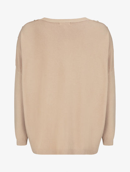 Pull fin à col rond et boutons décoratifs - Beige - 5