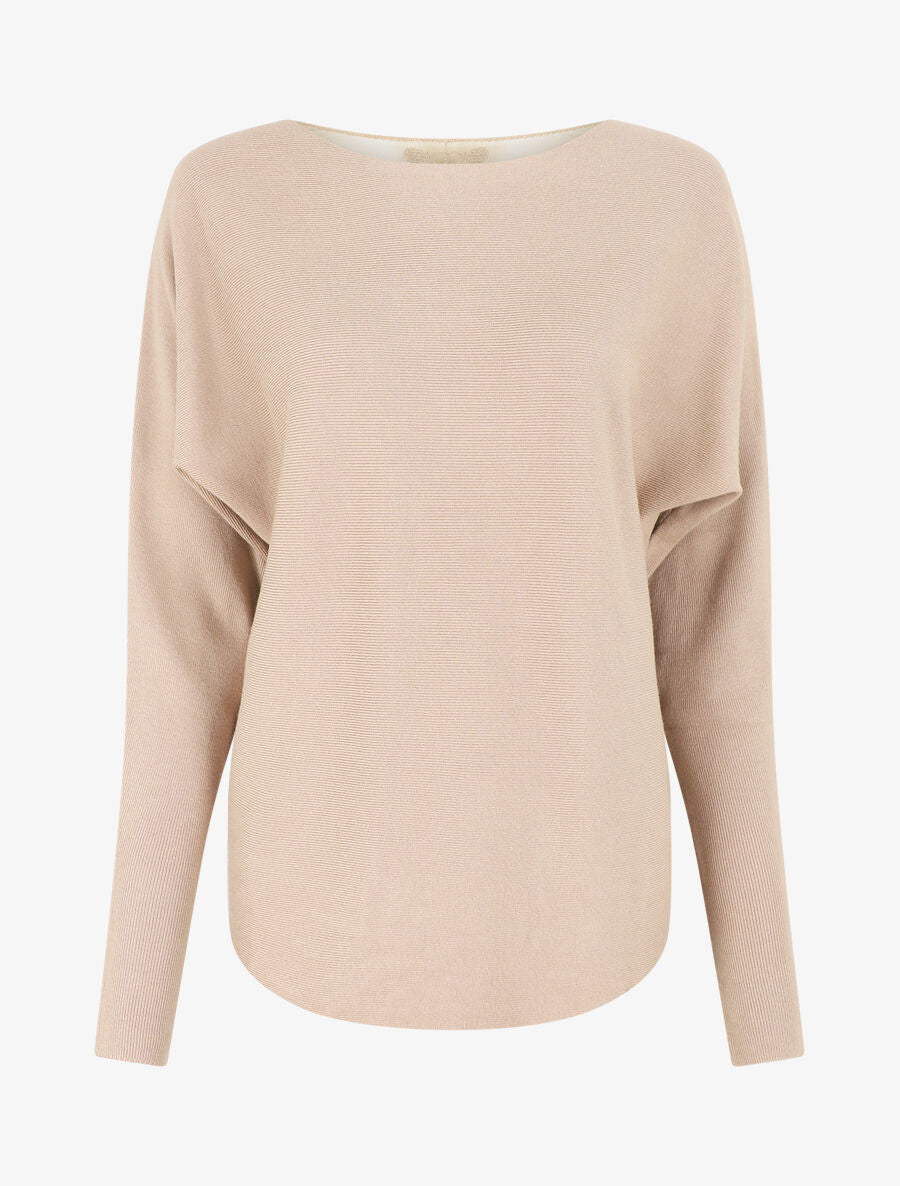 Pull côtelé à dos ajouré - Beige - 1