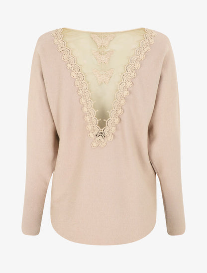 Pull côtelé à dos ajouré - Beige - 2