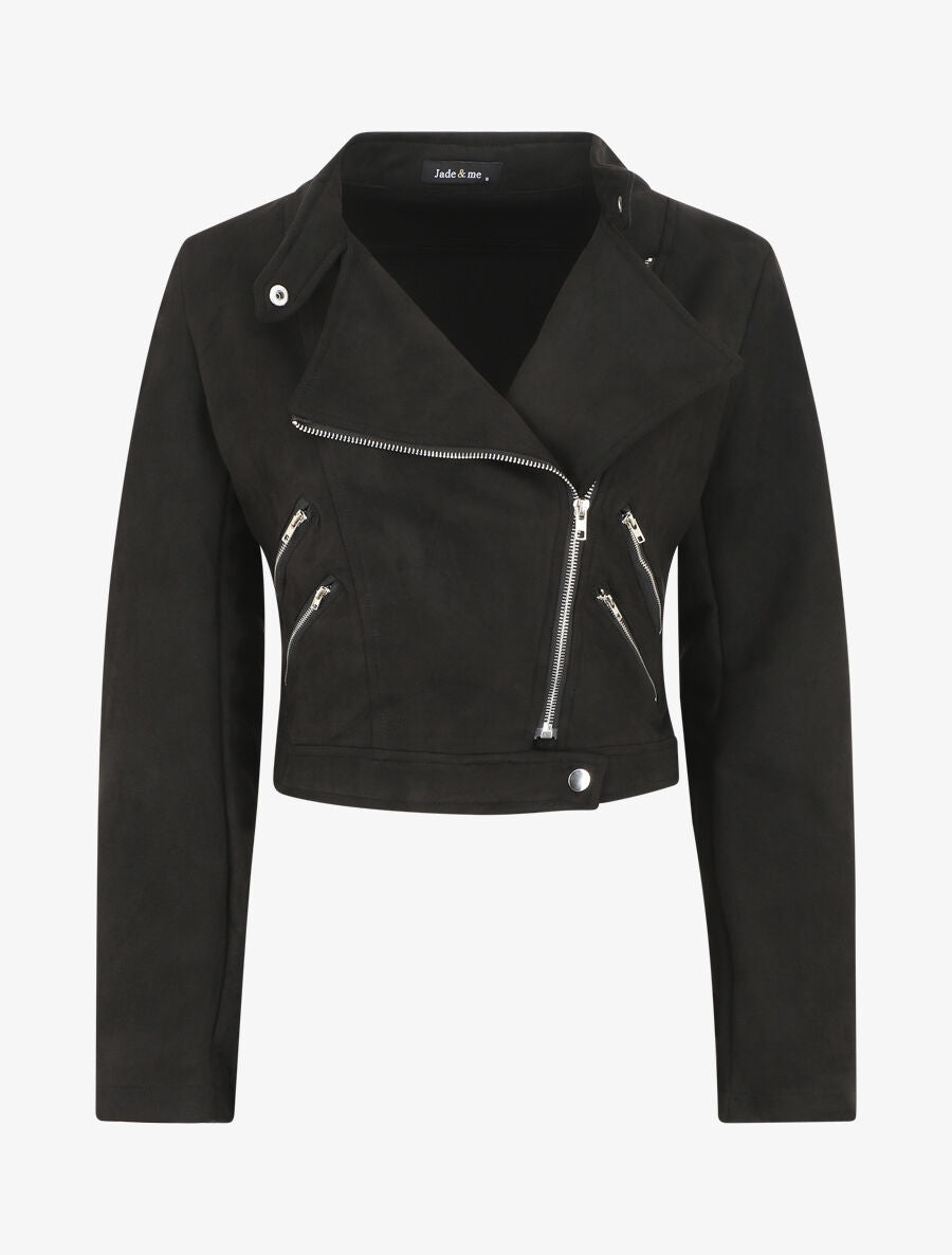 Veste en suédine à mutiples zip - Noir - 4
