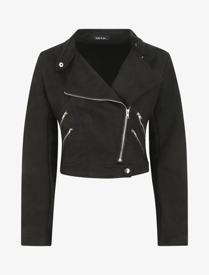 Veste en suédine à mutiples zip - Noir - 4