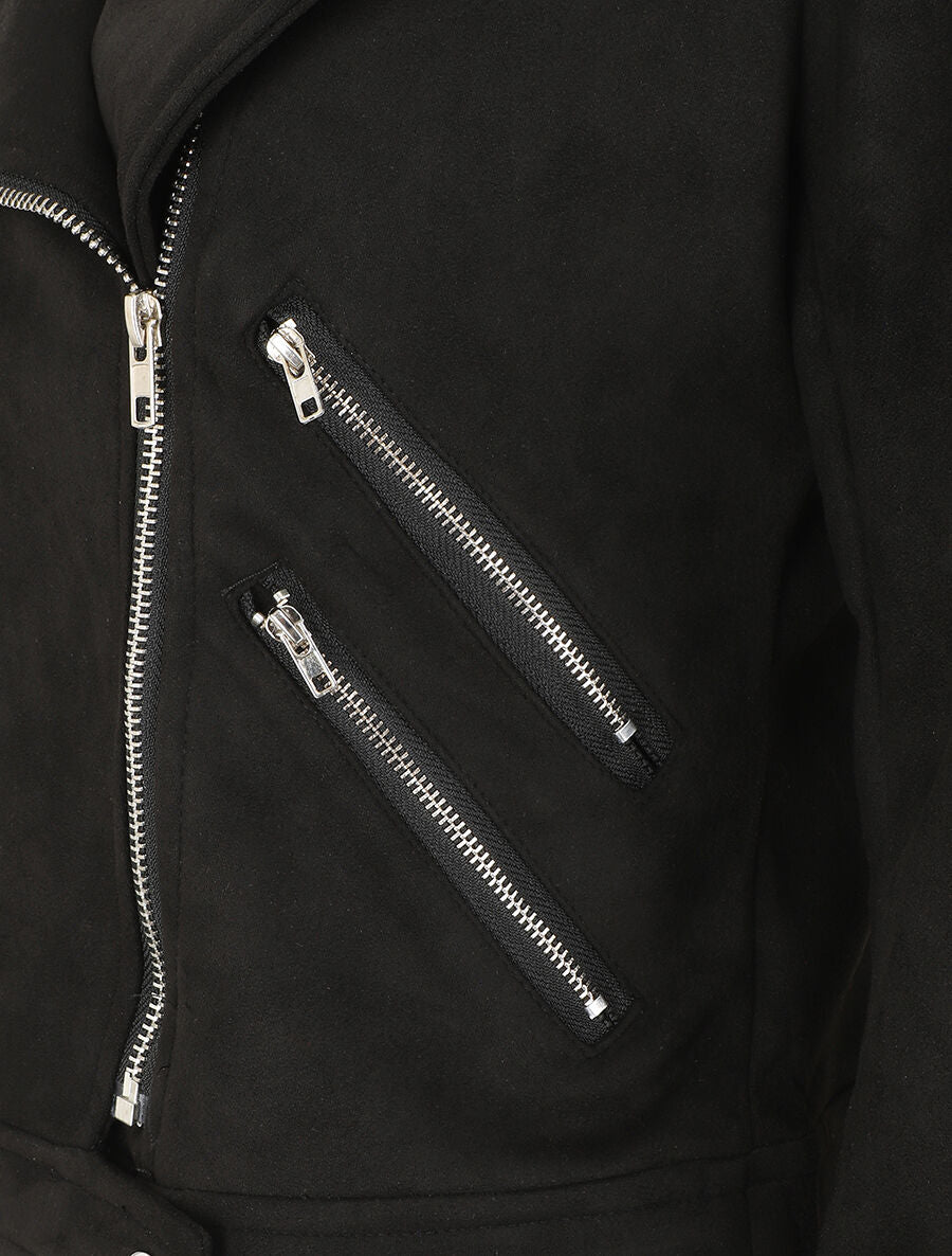 Veste en suédine à mutiples zip - Noir - 3