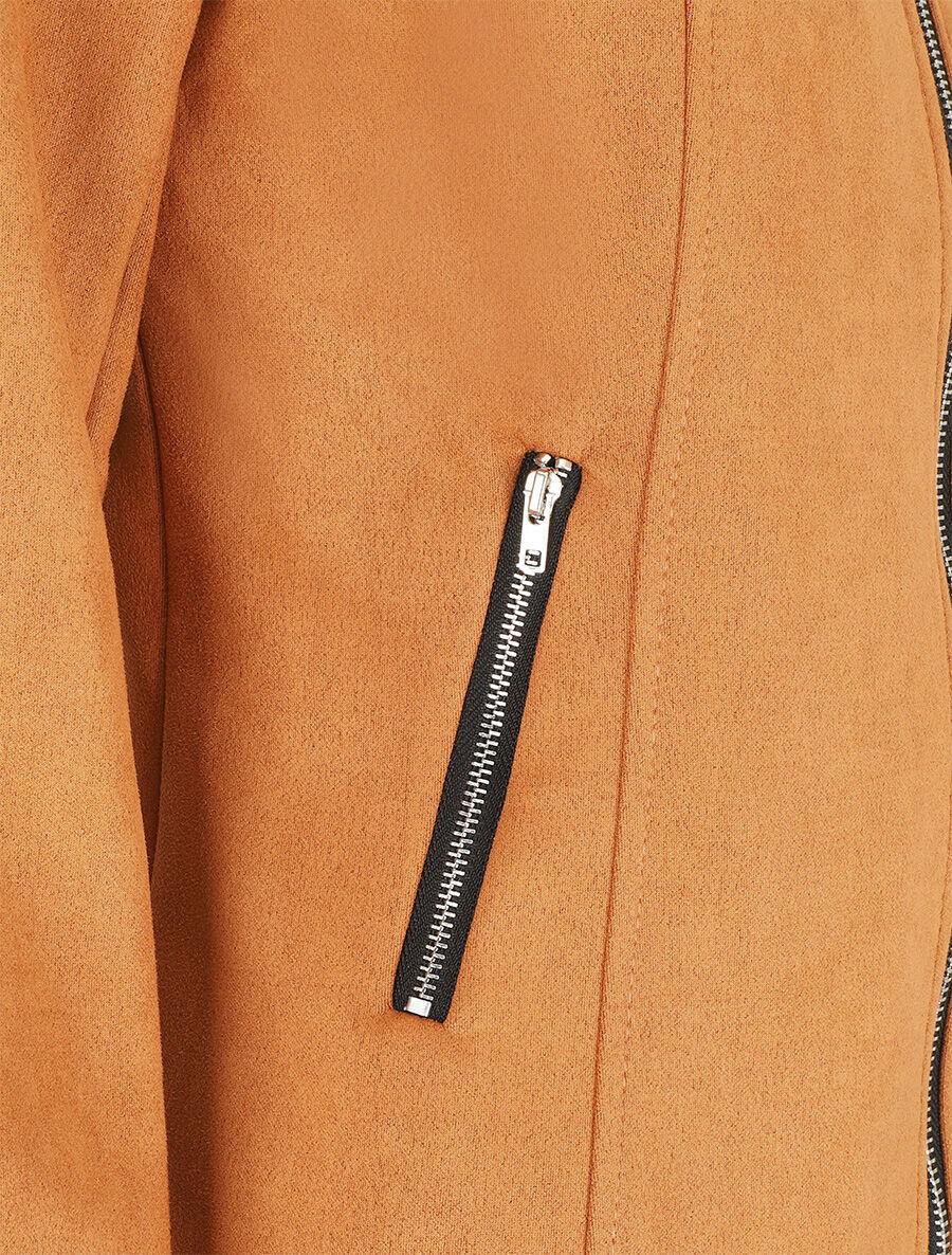 Veste droite en suédine poches zippées - Camel - 3
