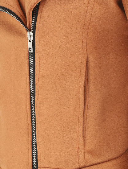 Veste zippée en suédine - Camel - 3