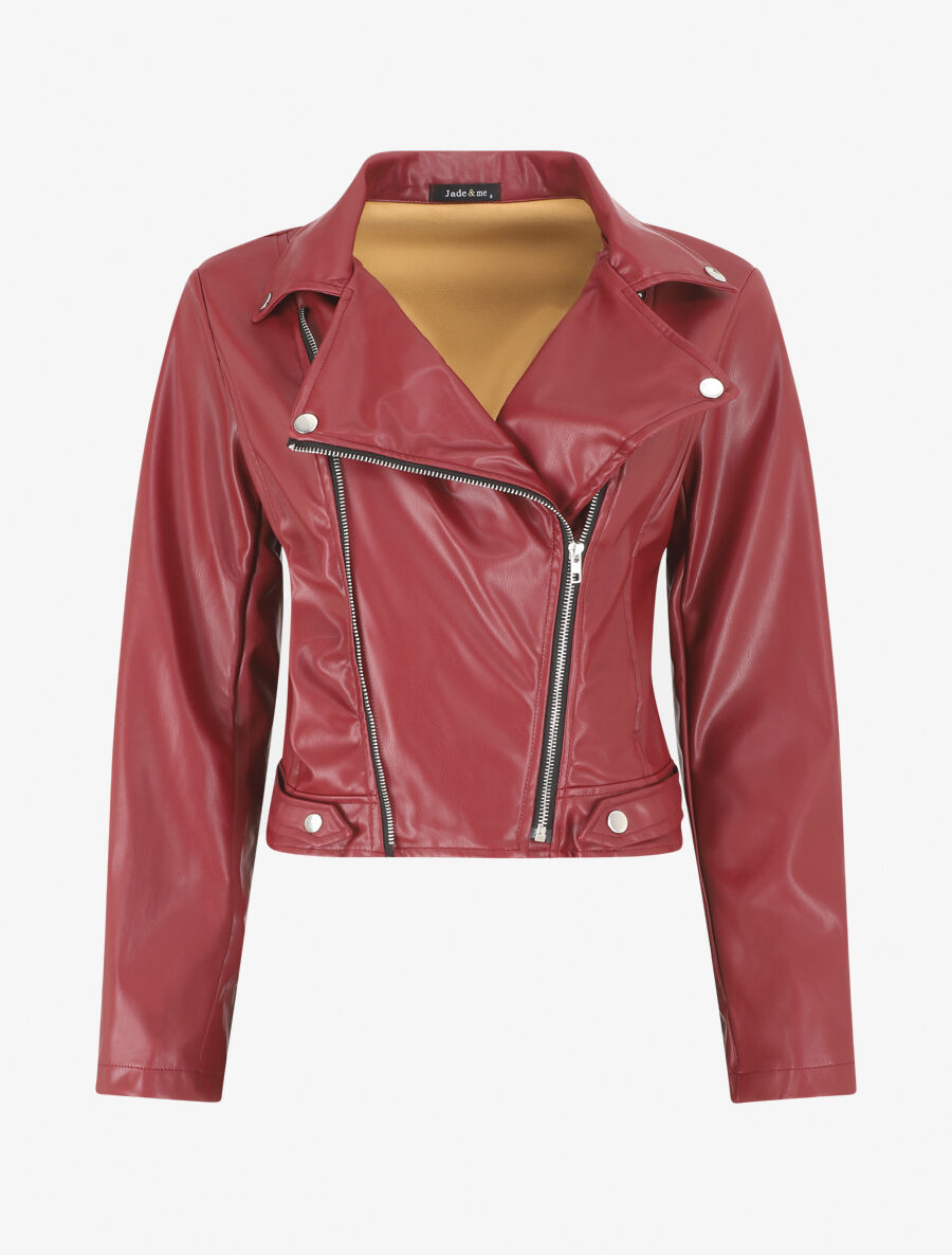 Veste en simili à double zips - Bordeaux - 4