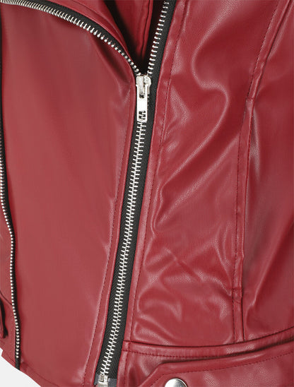 Veste en simili à double zips - Bordeaux - 3