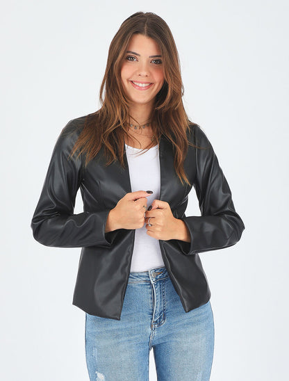 Veste en simili - Noir - 4