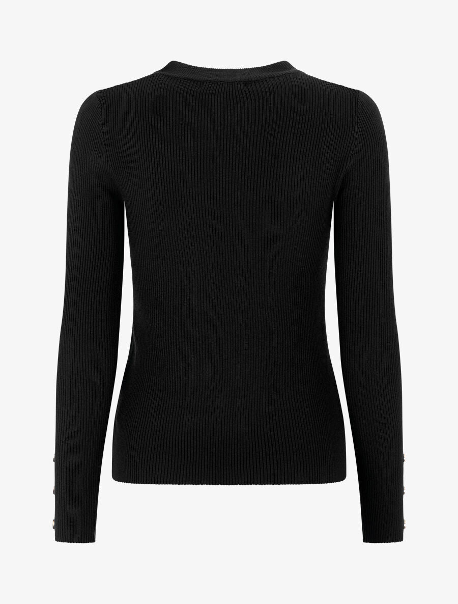 Pull côtelé à boutons décoratifs aux manches - Noir - 2
