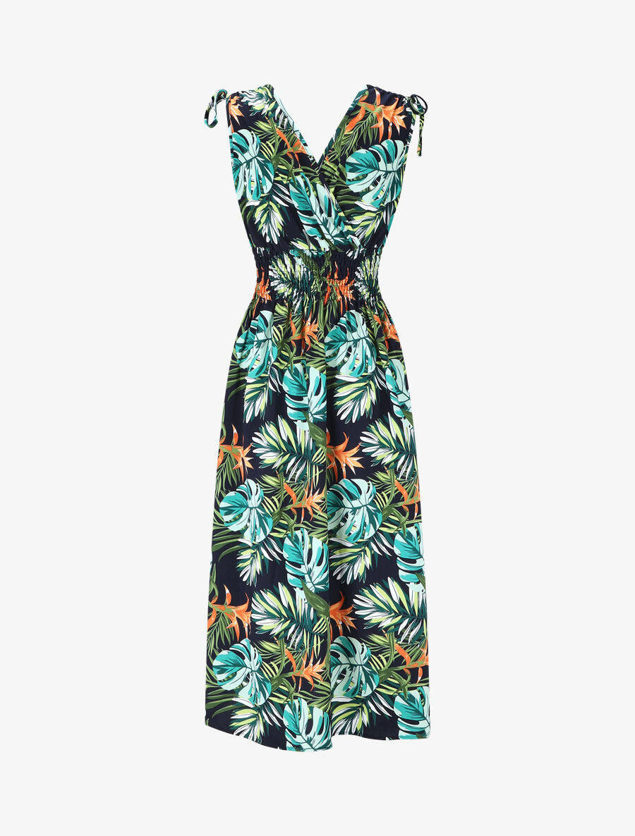 Robe longue élastiquée imprimé tropical - Vert - 2