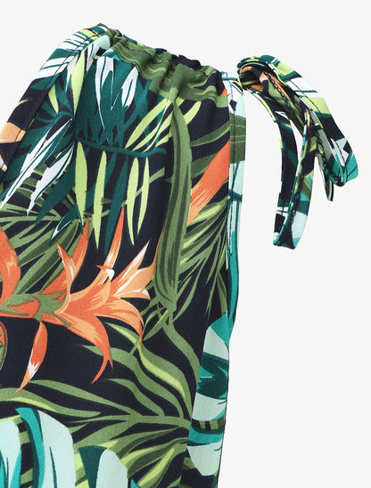 Robe longue élastiquée imprimé tropical - Vert - 3