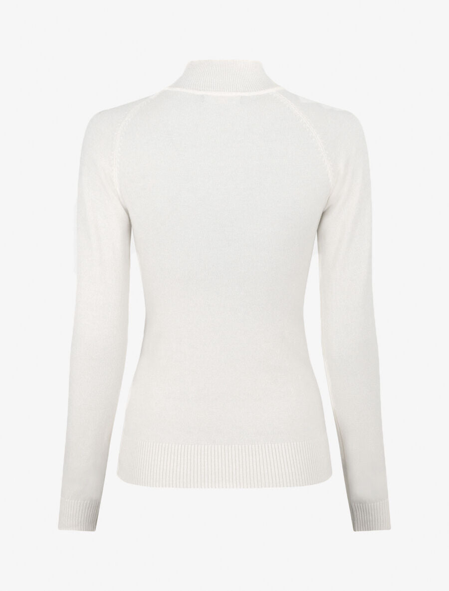 Pull fin uni et boutons décoratifs - Blanc - 2