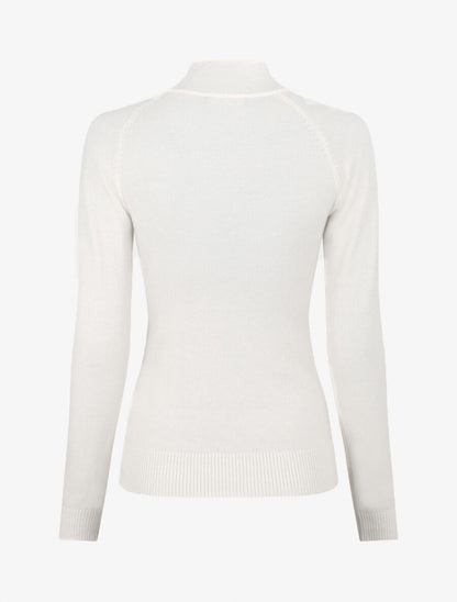 Pull fin uni et boutons décoratifs - Blanc - 2