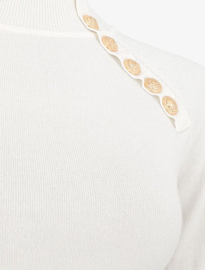 Pull fin uni et boutons décoratifs - Blanc - 3