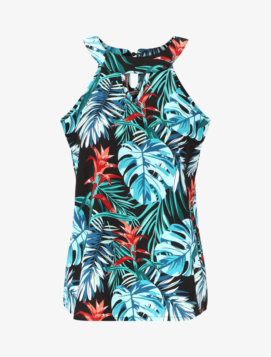 Top sans manches imprimé tropical - Bleu - 1