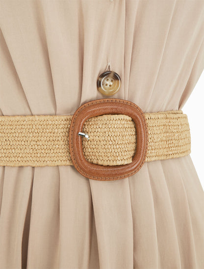 Robe longue unie élastiquée - Beige - 3