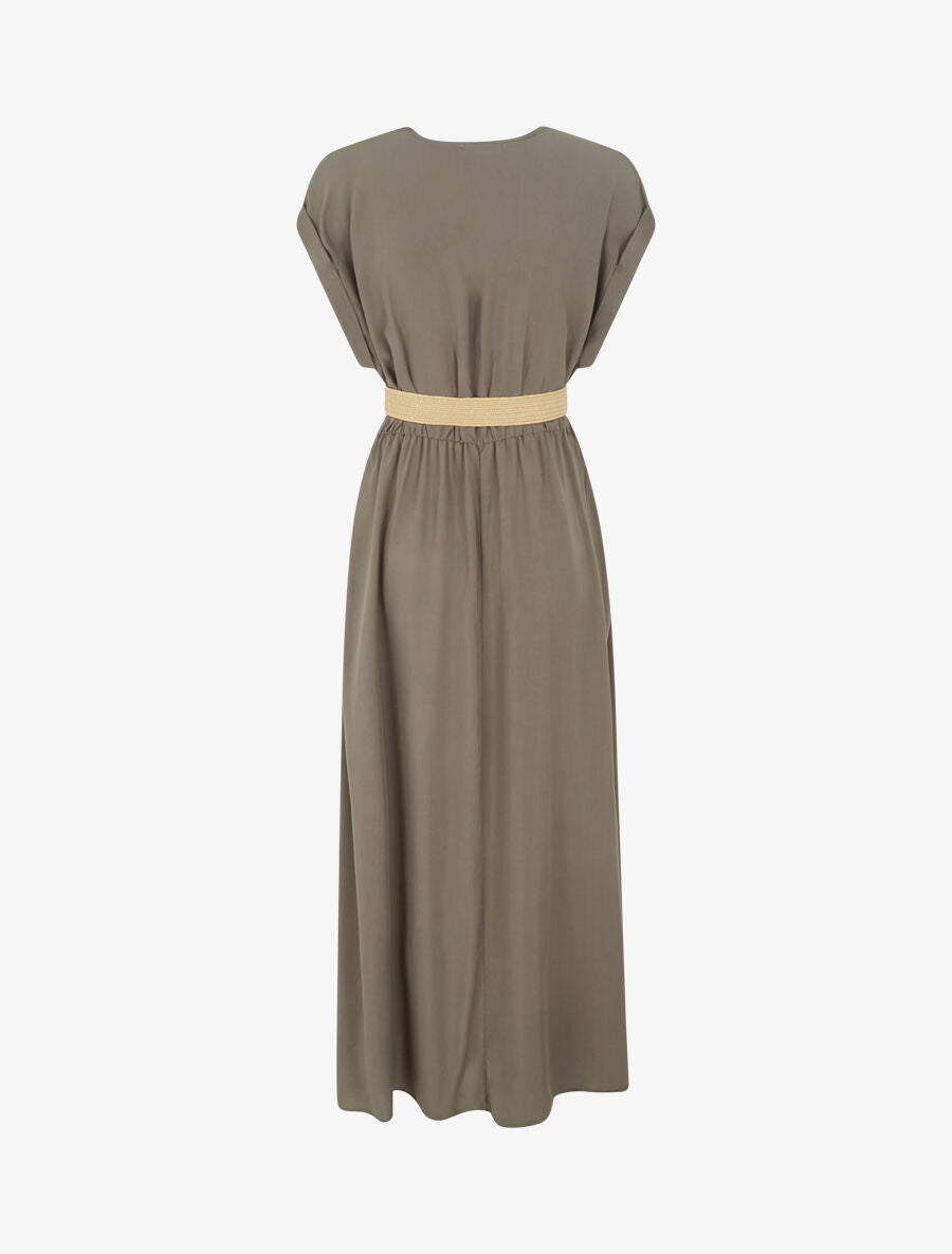 Robe longue unie élastiquée - Kaki - 2