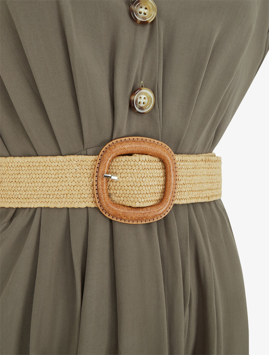 Robe longue unie élastiquée - Kaki - 3