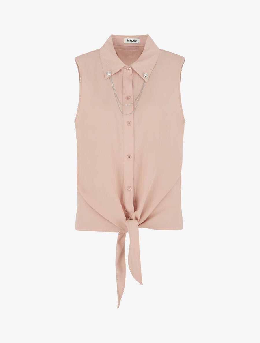 Top à nouer à détail chaînette - Rose pâle - 4