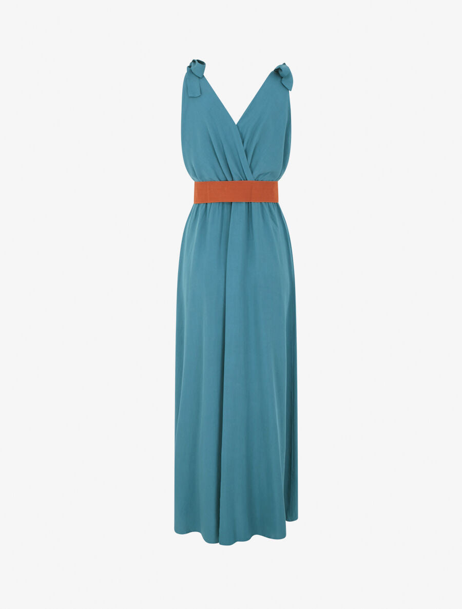 Robe longue à nœuds sur les épaules - Bleu canard - 2