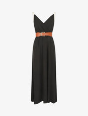 Robe longue unie à bretelles fantaisies - Noir - 1
