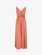 Robe longue unie à bretelles fantaisies - Corail - 1