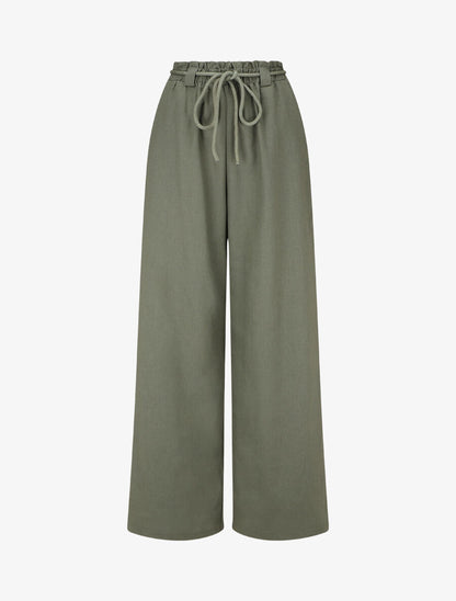 Pantalon élastiqué effet lin - Kaki - 1