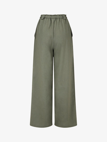 Pantalon élastiqué effet lin - Kaki - 2