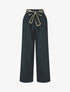 Pantalon élastiqué effet lin à ceinture stylisé - Marine - 1